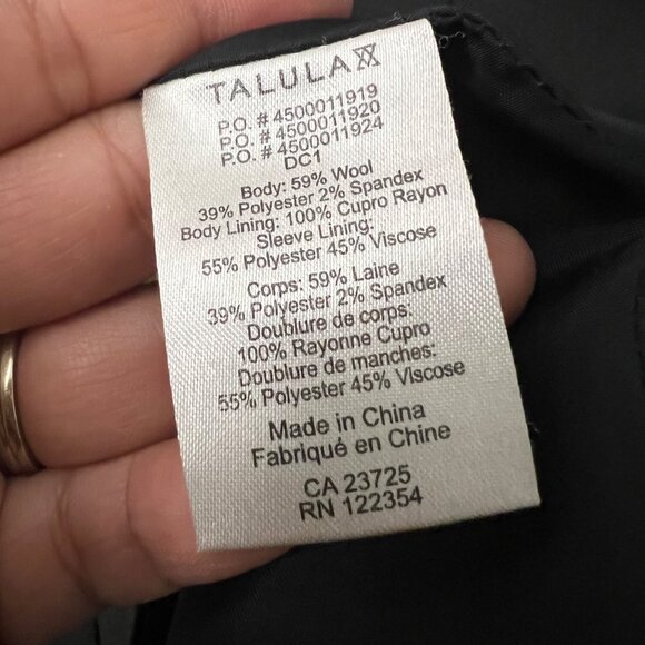 Aritzia Talula Black Classic Exeter Boyfriend Wool Blend Blazer Jacket Size 0 - Picture 10 of 10